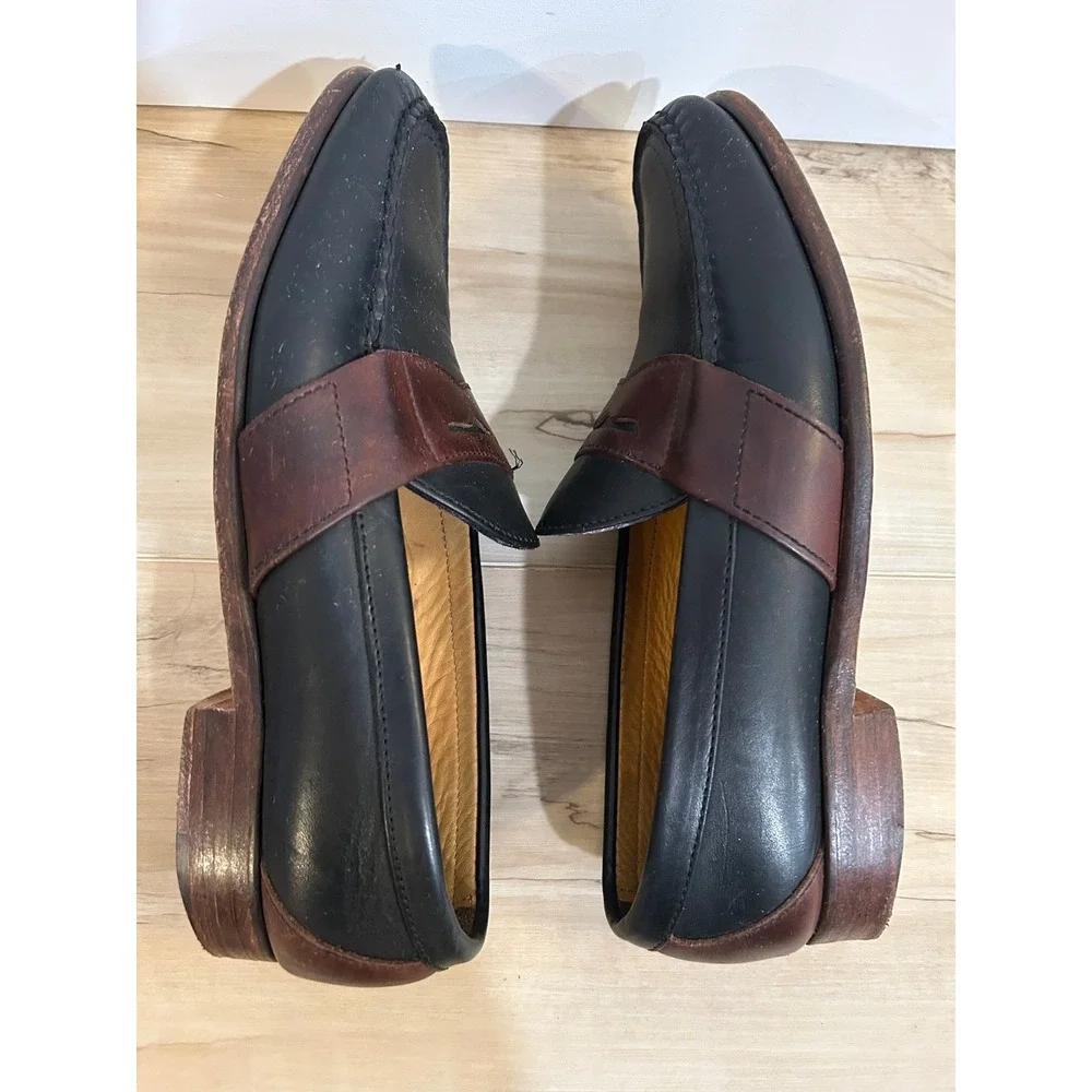 Cole Haan Mens Black‎ Brown Leather Penny Loafer Shoes 9.5 Slip-Ons Minimalist